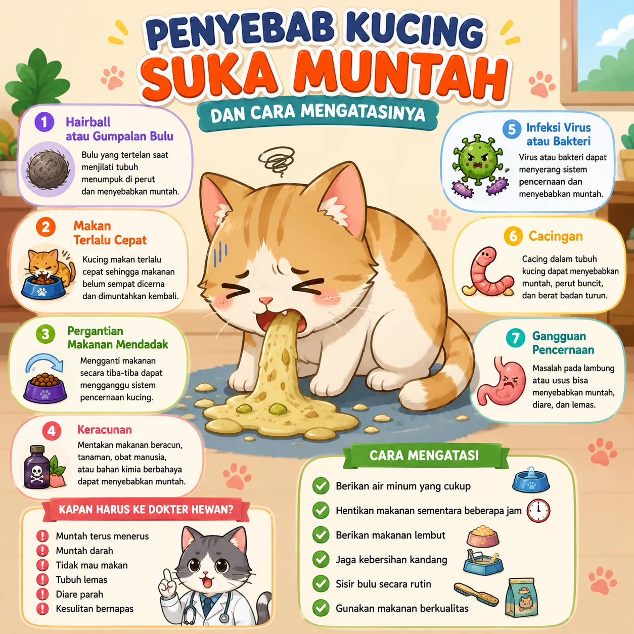 Penyebab Kucing Suka Muntah dan Cara Mengatasinya