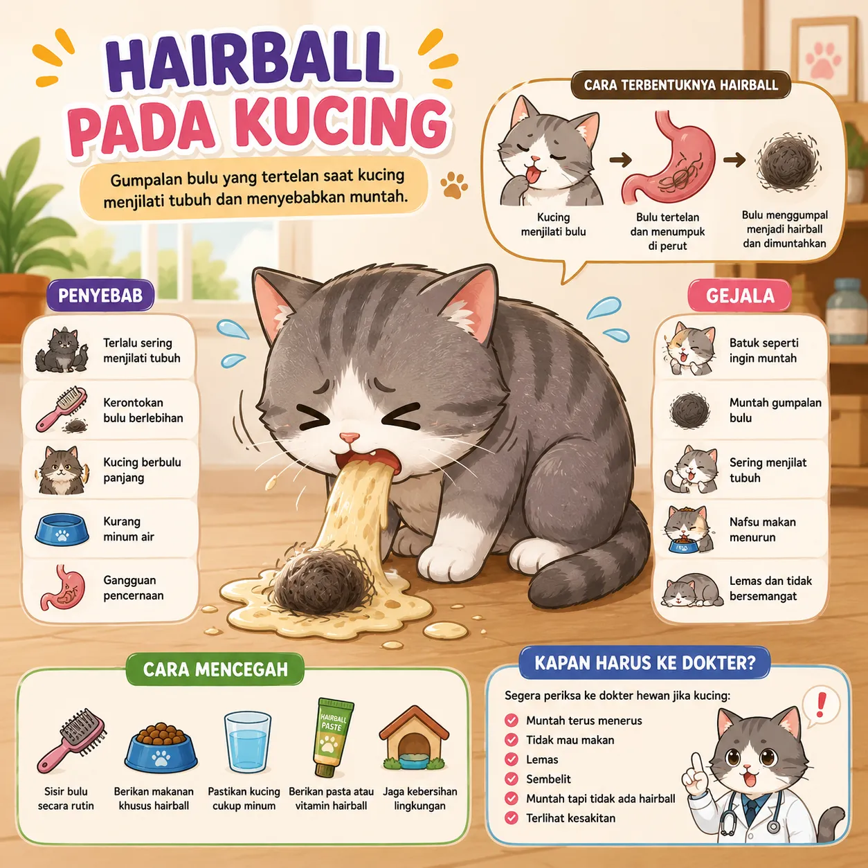 Apa Itu Hairball Pada Kucing? Penyebab, Gejala, dan Cara Mengatasinya
