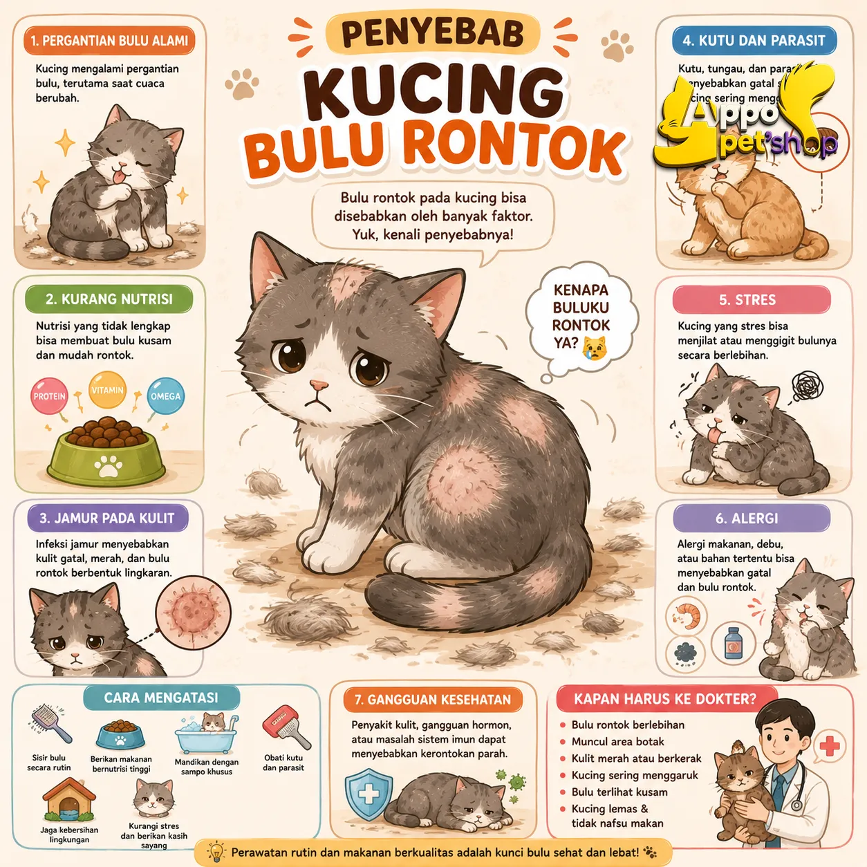 Penyebab Kucing Bulu Rontok dan Cara Mengatasinya