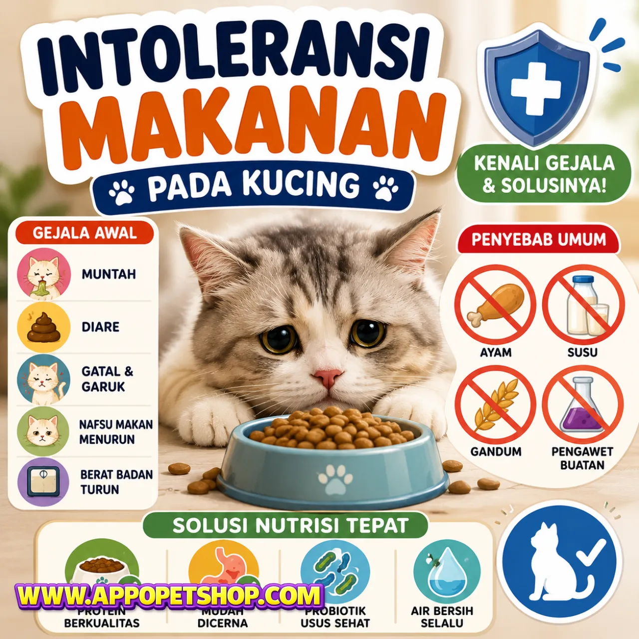 Intoleransi Makanan pada Kucing: Gejala Awal, Cara Mengetahui Penyebab, dan Solusi Nutrisi yang Tepat